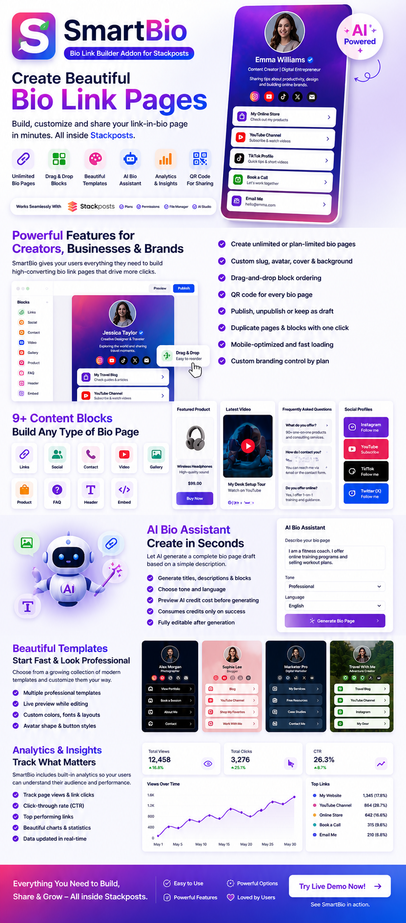 SmartBio – Bio Link Builder Addon for Stackposts