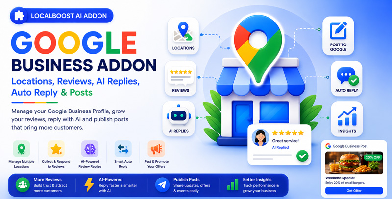 Google Business – Locations, Reviews, AI Replies, Auto Reply & Posts for LocalBoost AI