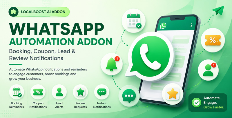 WhatsApp Automation – Booking, Coupon, Lead & Review Notifications for LocalBoost AI